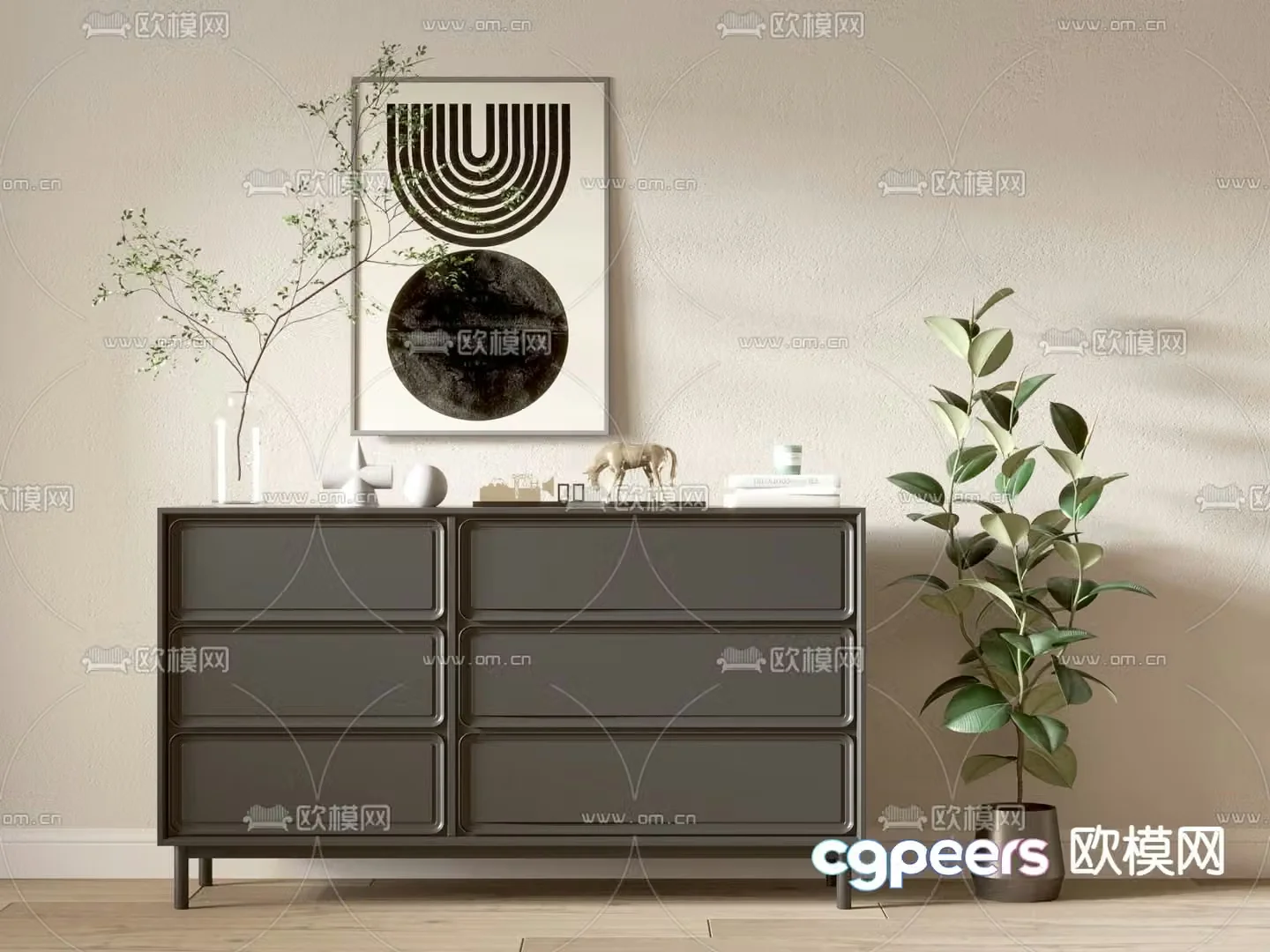 Modern chest of drawers side cabinet end view cabinet 3d model