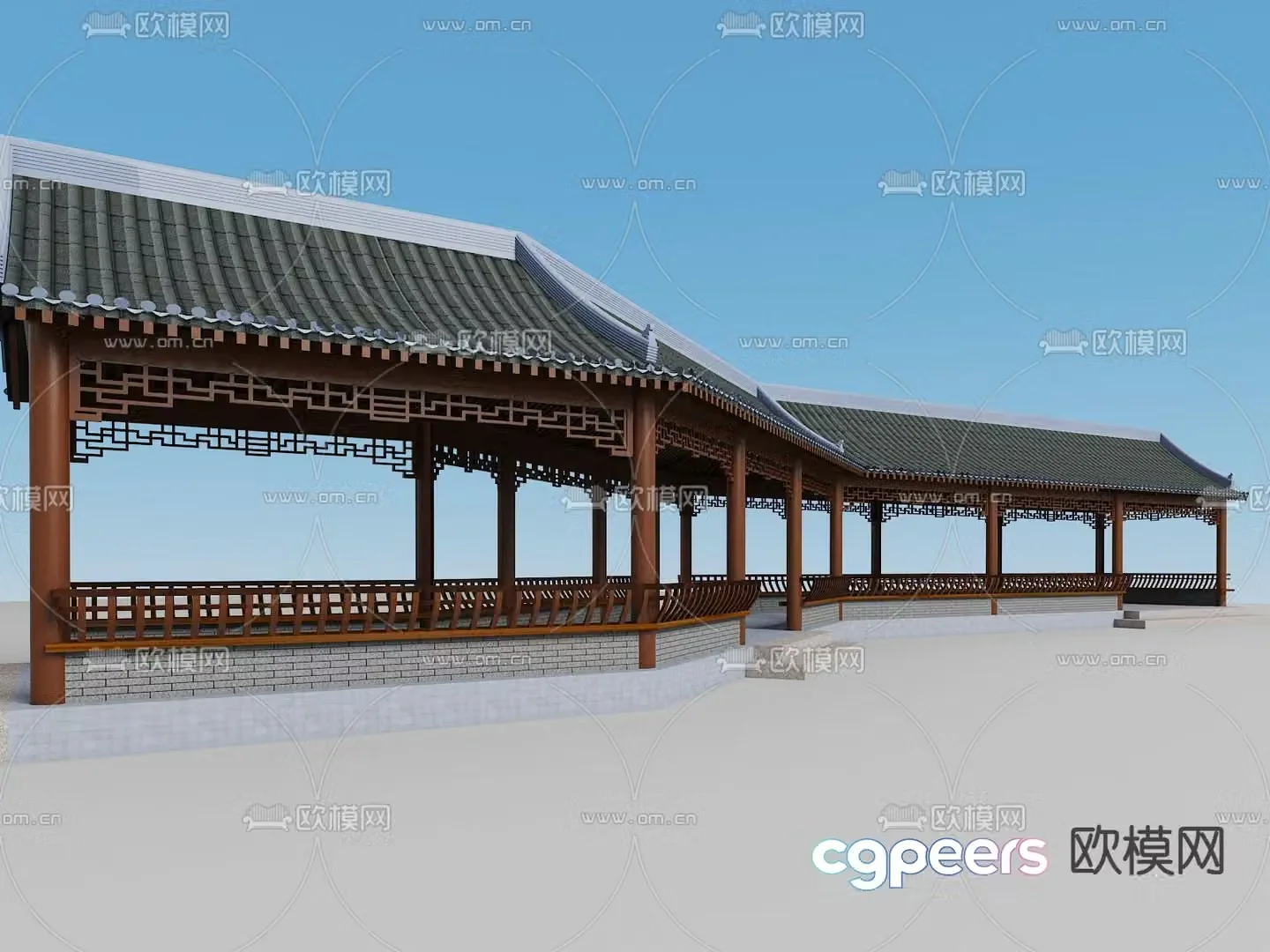 Chinese-style pavilion ancient building corridor corridor corridor 3D model