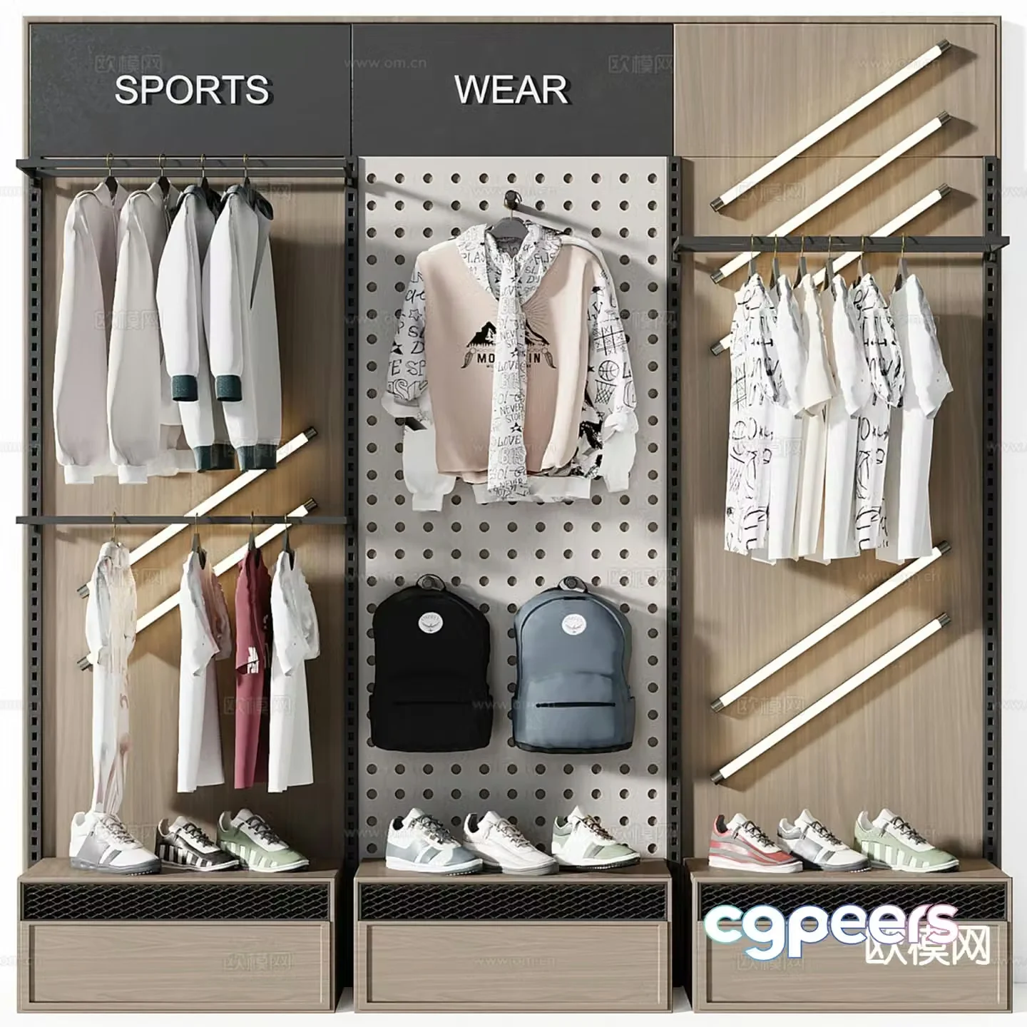 Sportswear short-sleeved shirt school bag shoes 3d model