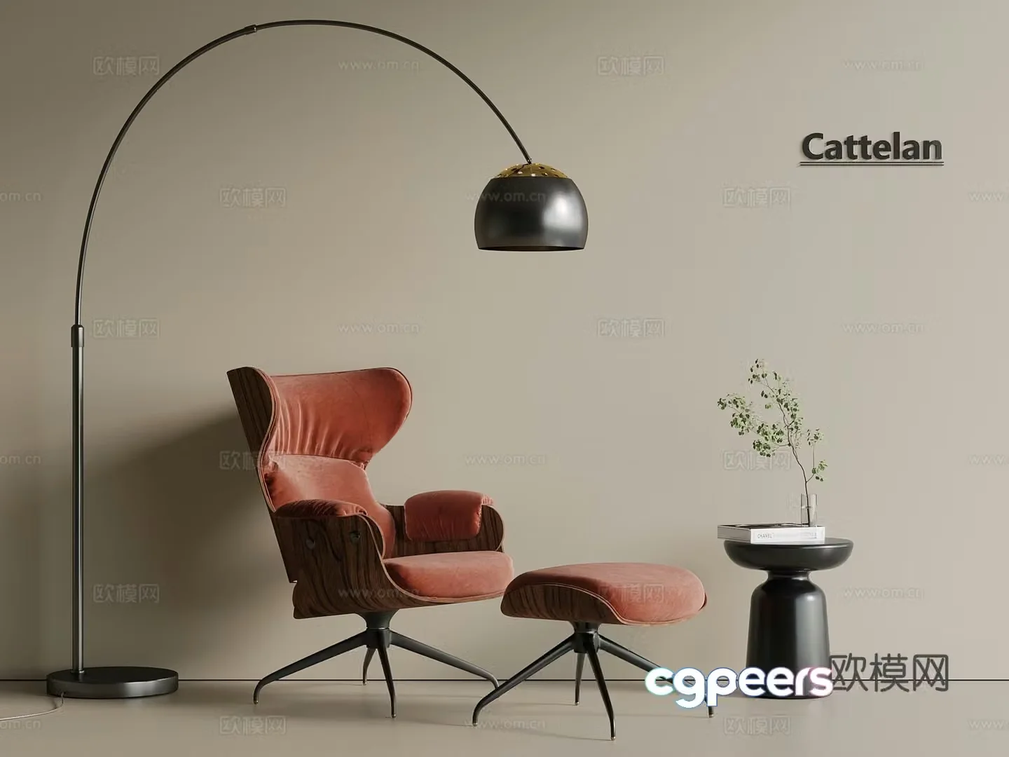 Italian light luxury leisure chair cloth chair leather chair sofa chair floor lamp side 3D model