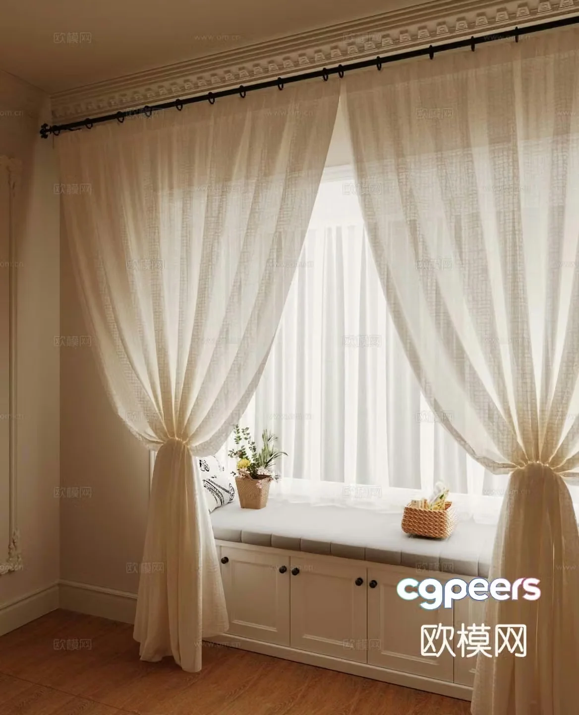 French universal curtain French curtain bay window 3D model