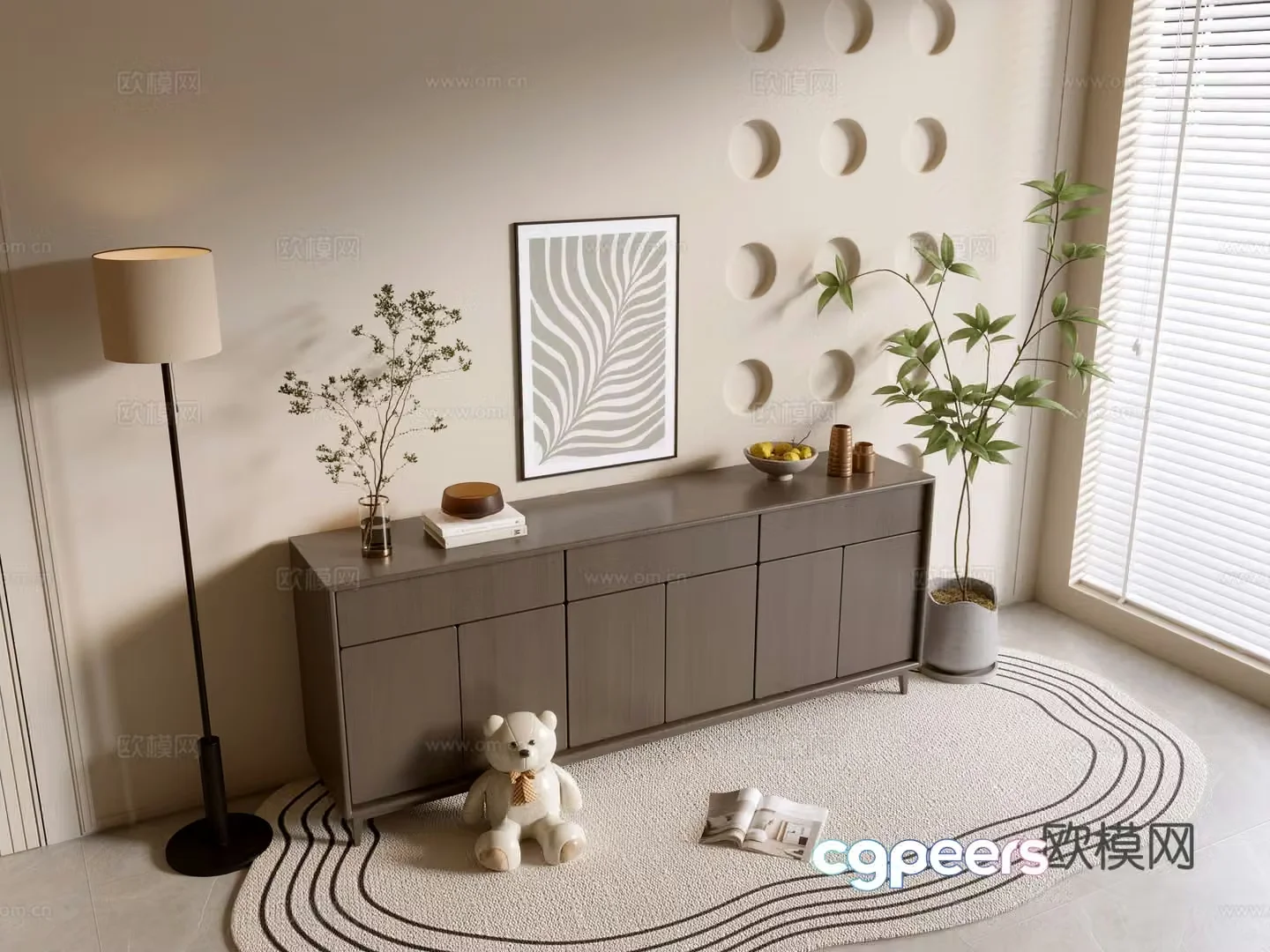 Modern wood grain cabinet ins wind minimalist wind cabinet whole cabinet sideboard balcony cabinet storage 3D model