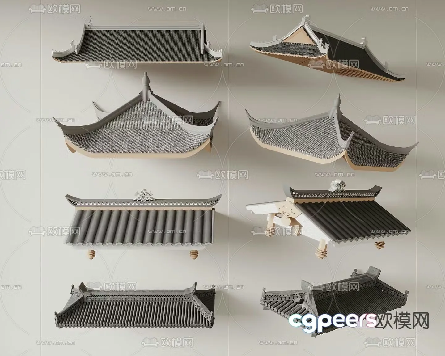 Chinese eaves roof eaves tile roof 3D model