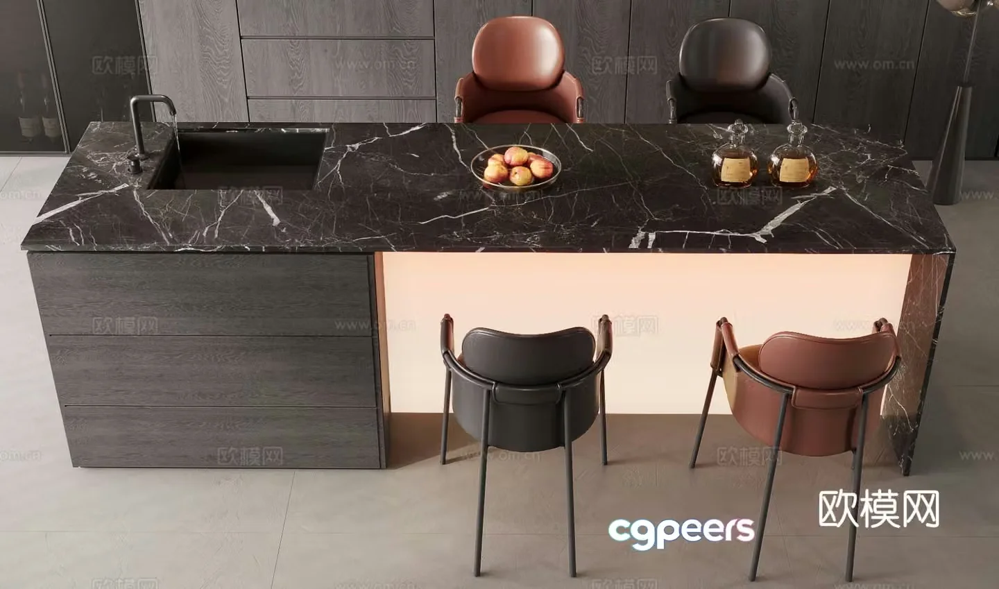 Light luxury bar bar chair 3D model
