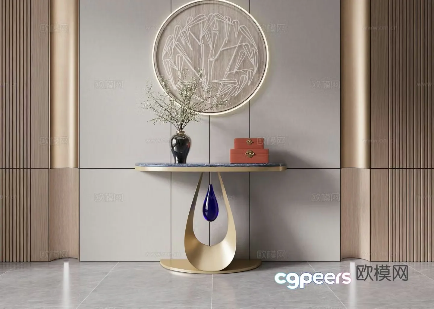 Modern light luxury entrance cabinet 3D model