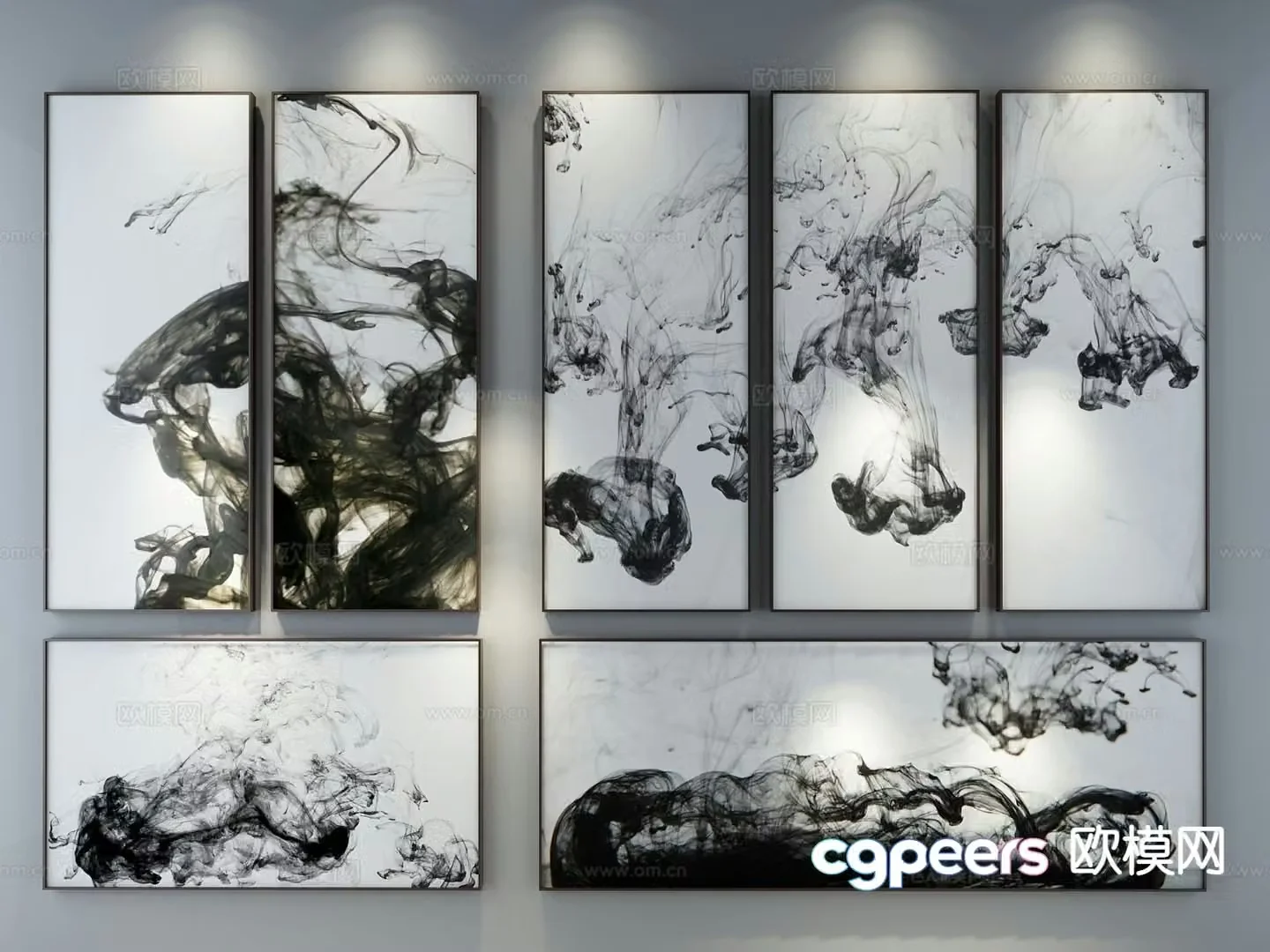 New Chinese style decorative painting ink painting hanging painting 3D model