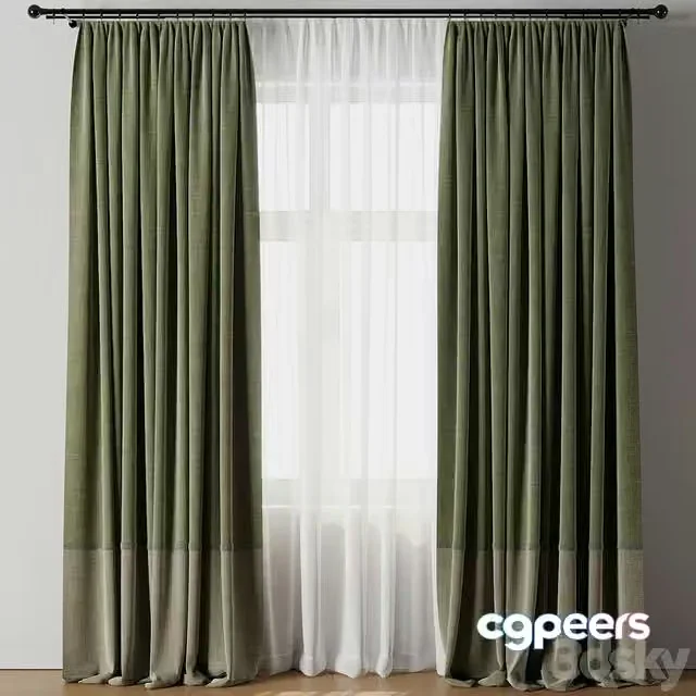 3ds Max Free – Curtain with rod 19 Green curtain HBH