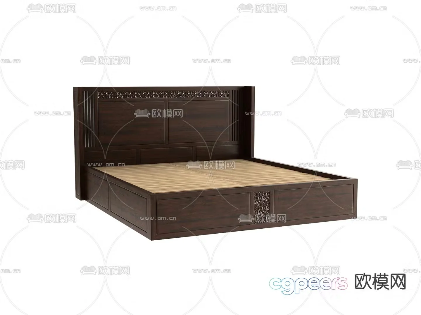 New Chinese double bed bed board 3d model