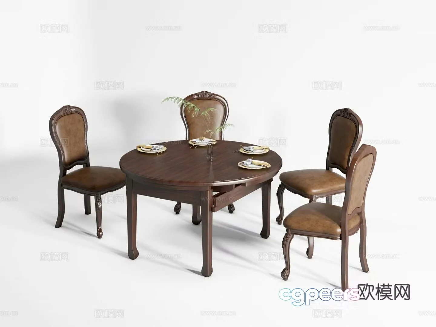 American dining table and chairs 3d model