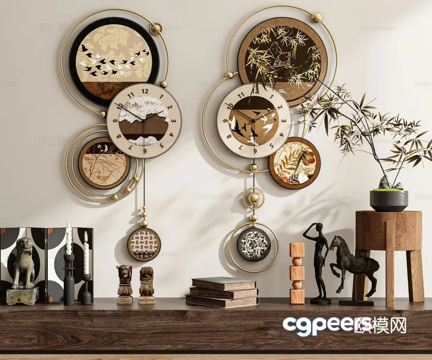 Medieval style clocks paintings wall clocks furnishings 3D model