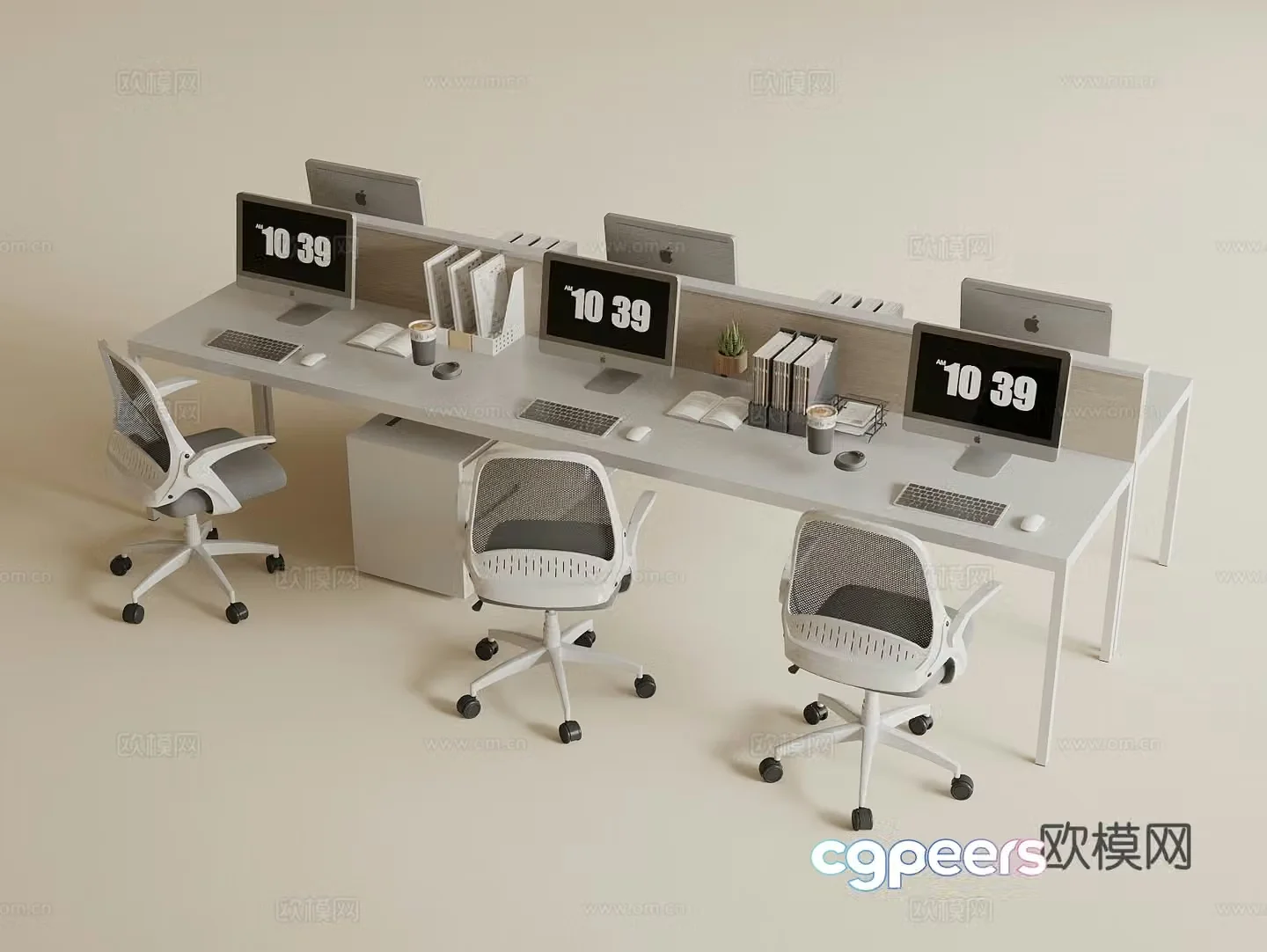 Modern public office desk and chair staff positions Public office area desk and chair Computer desk and chair 3D model