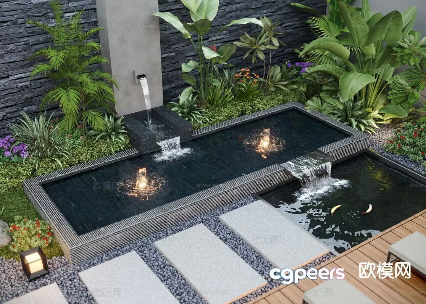 Courtyard water feature stacked water landscape 3D model