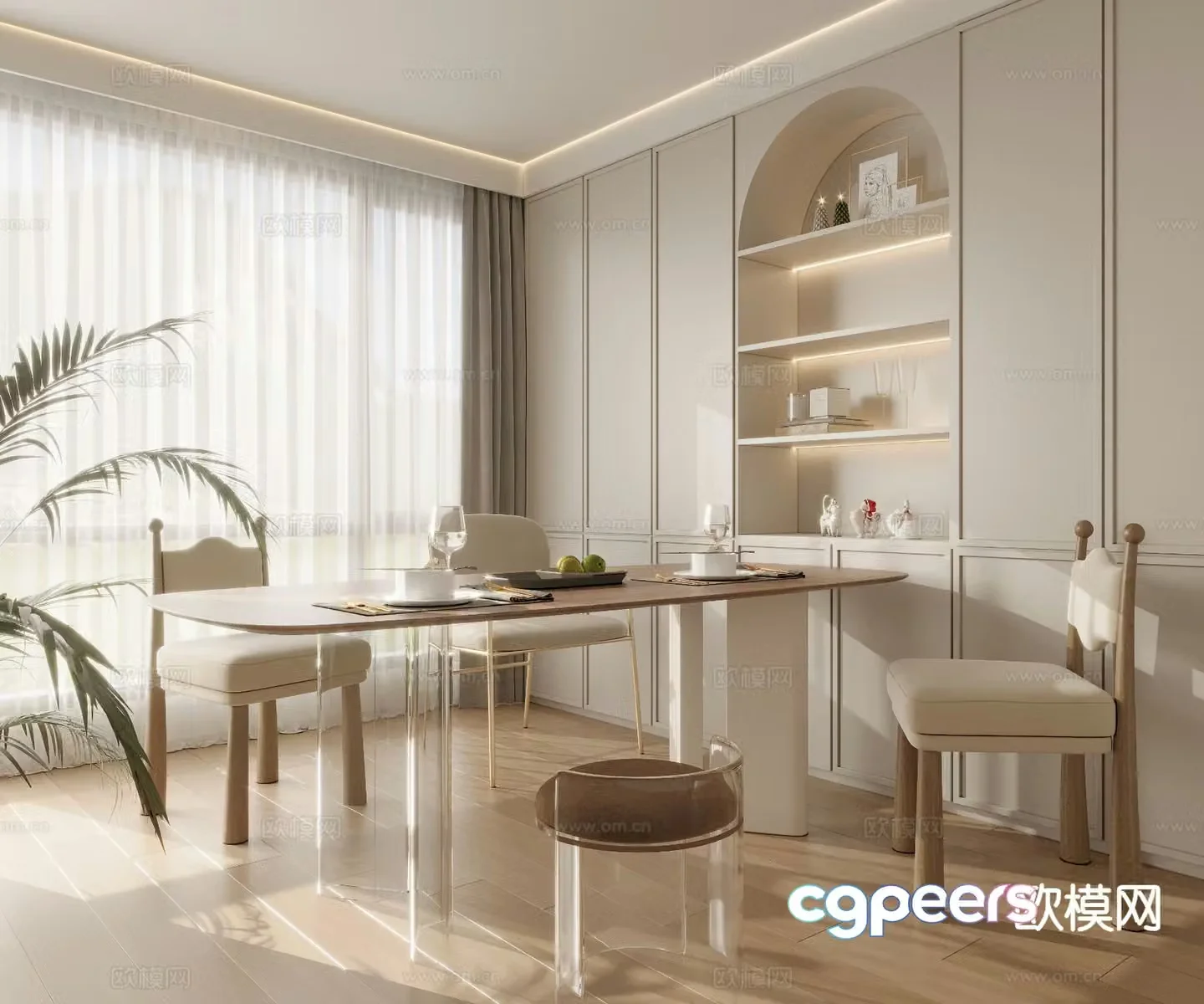 Cream style dining table and chairs 3d model