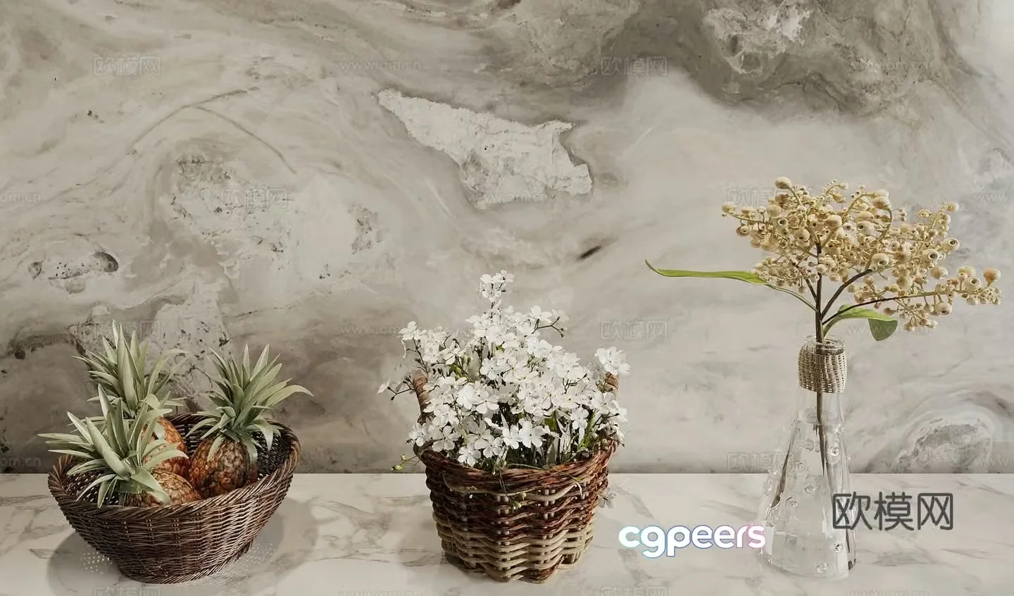 Living room floral ornaments glass vase ornaments flower basket 3D model