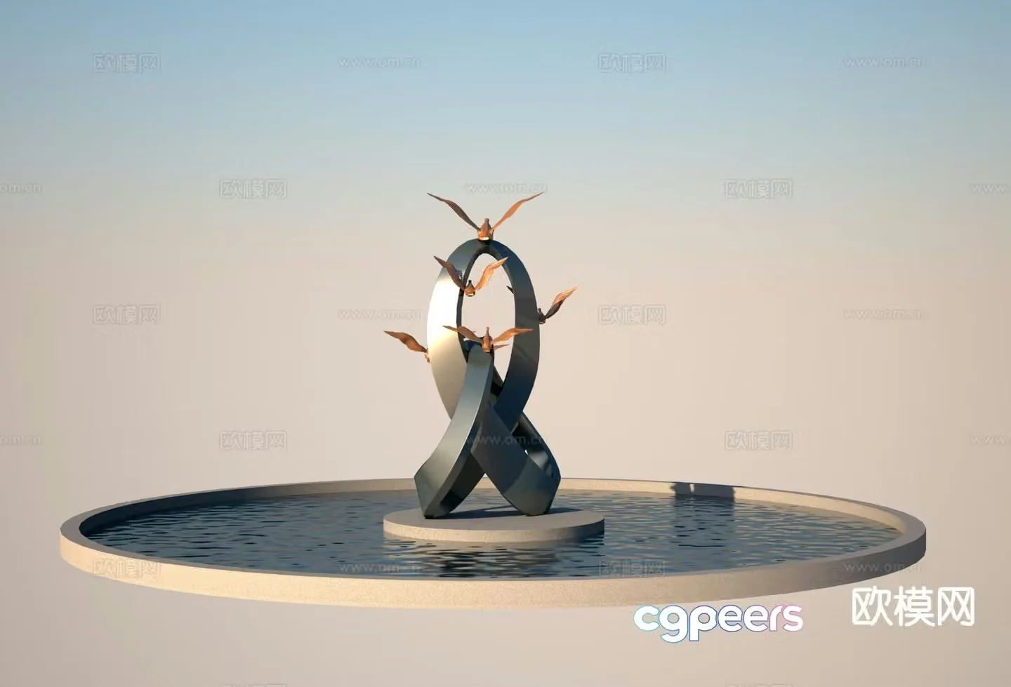 Modern flying bird ribbon sculpture 3d model