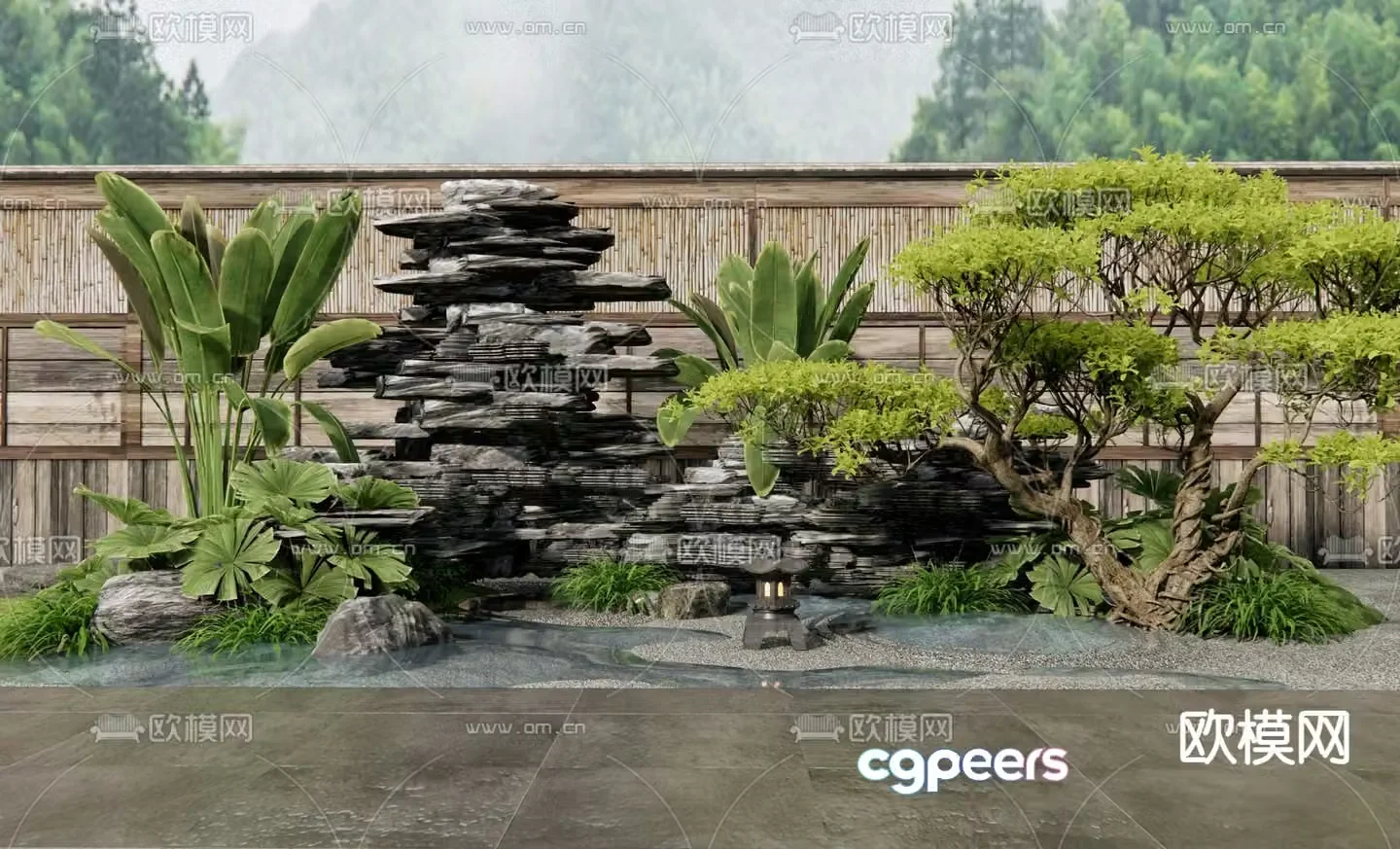 Japanese landscape stone rockery waterscape 3D model