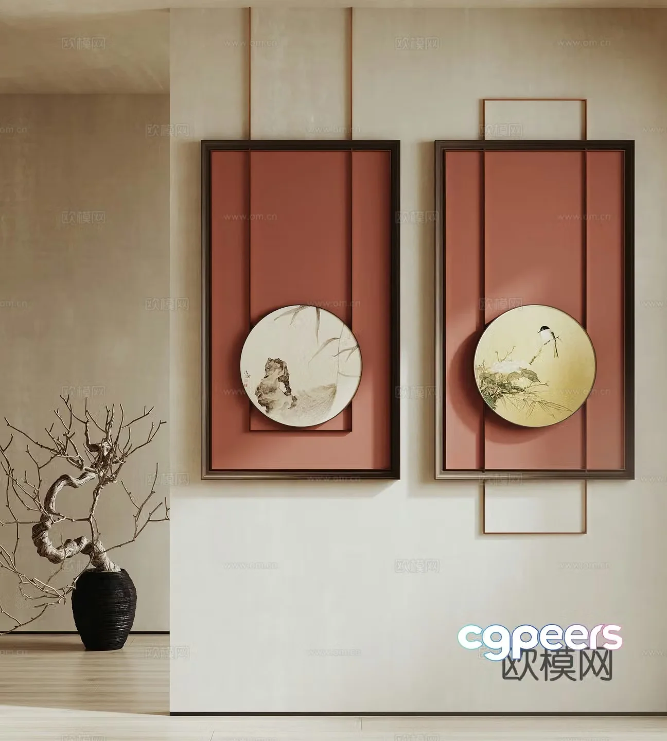 Chinese Zen hanging painting picture frame ink painting art painting 3D model