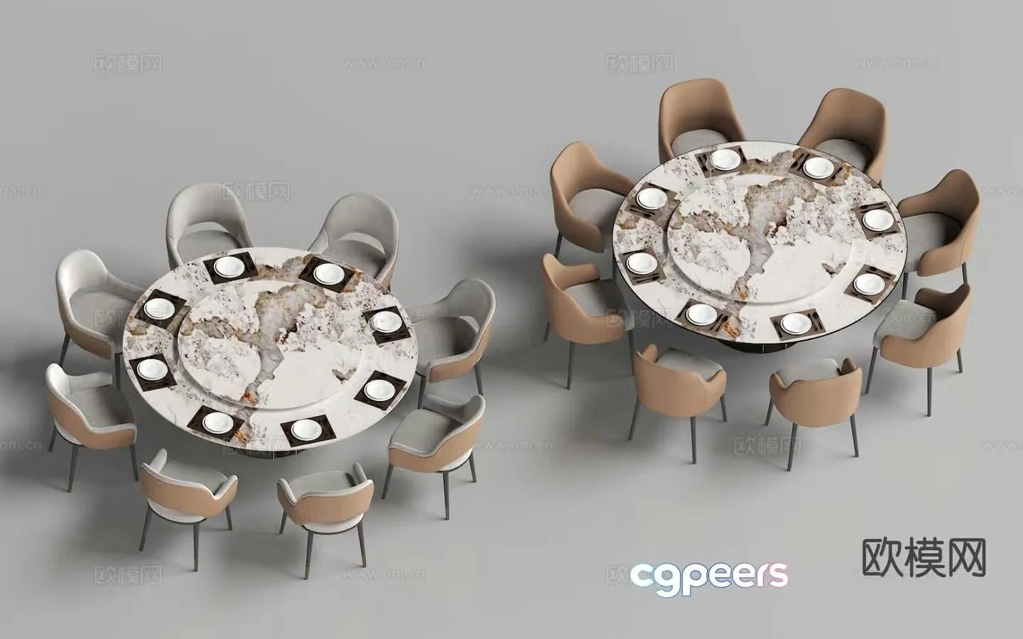 Chinese round dining table and chairs 3d model