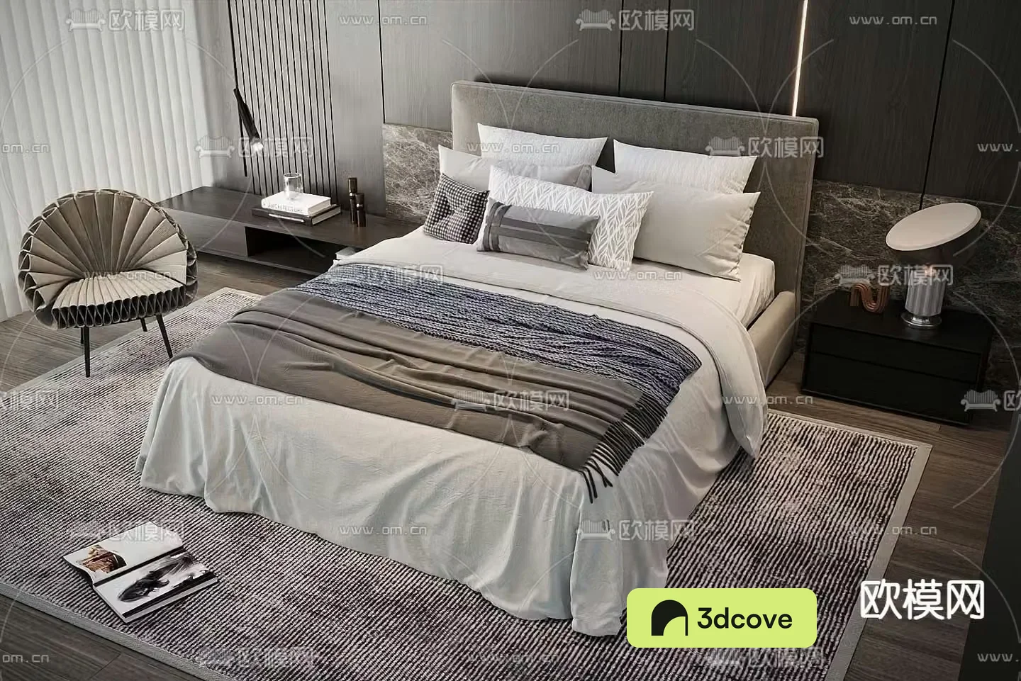 Modern double bed fabric bed