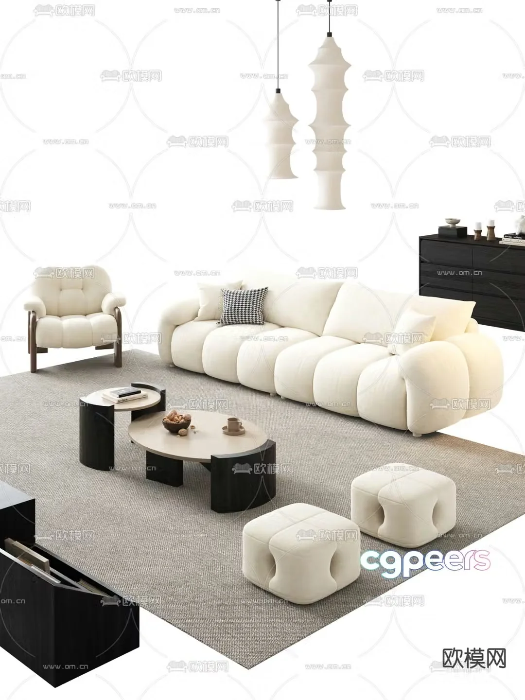 Cream style sofa combination multi-person sofa 3D model