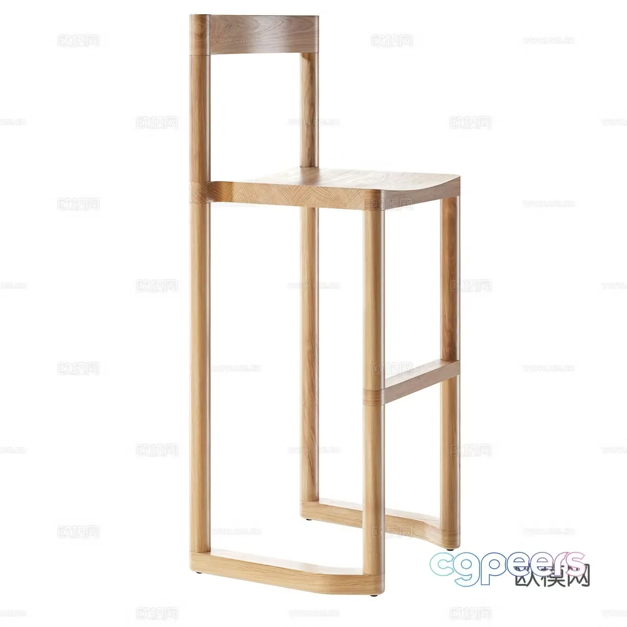 Resident Minimalist Bar Chair Nordic Bar Chair Log Bar Chair Solid Wood Bar Chair 3D Model
