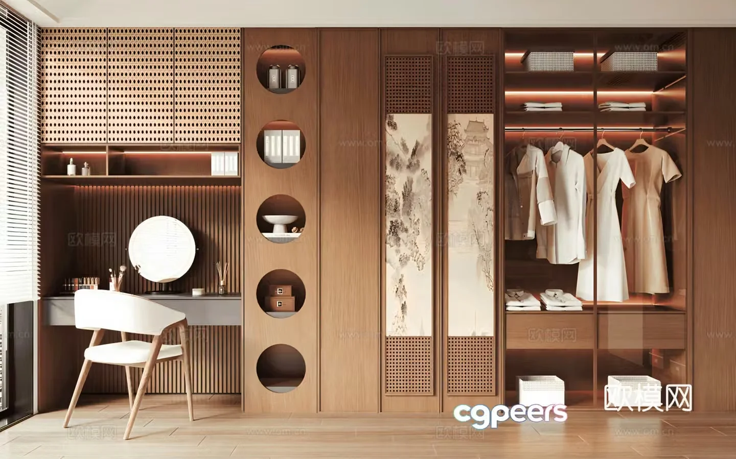 New Chinese Song style wardrobe dressing table wardrobe 3D model