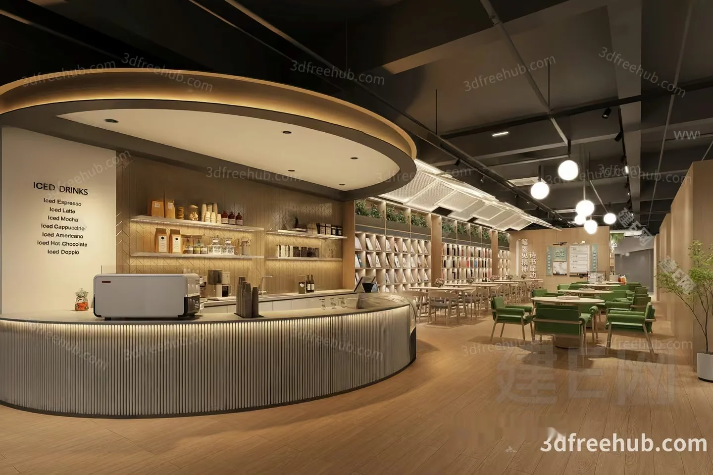 Modern Coffee Shop Interior 3D Model – 21147 – VRAY Render
