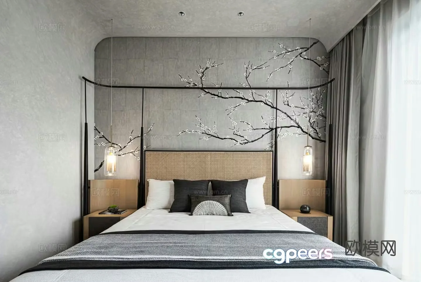 New Chinese style bedroom Wasabi bedroom Natural style bedroom B&B medieval style bedroom Japanese style bedroom 3D model