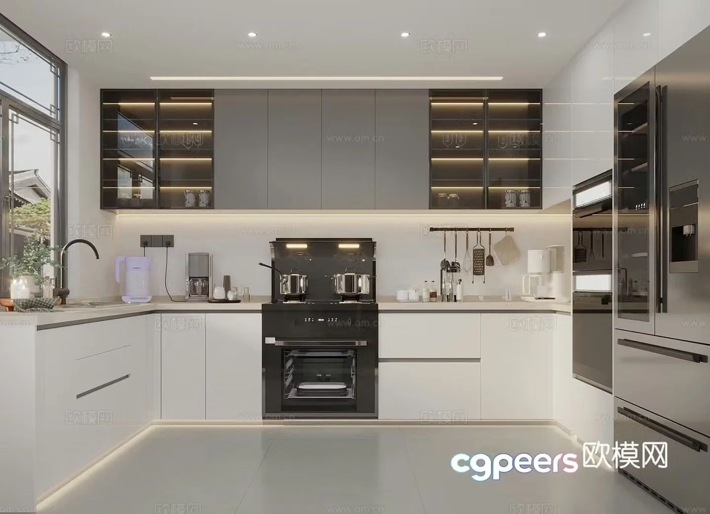 Modern cream kitchen kitchen appliances kitchen supplies combination sink refrigerator integrated stove 3D model