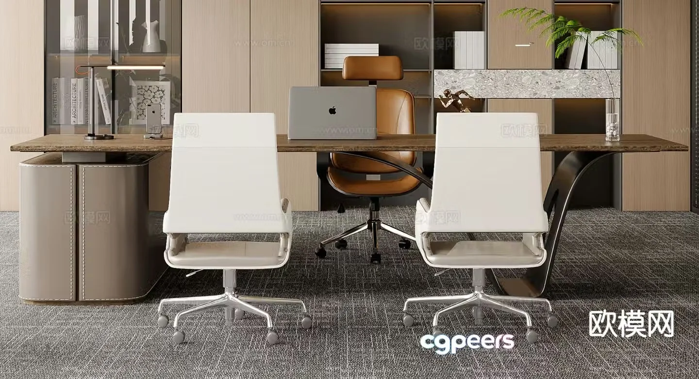 Desk table supervisor table office desk chair 3d model