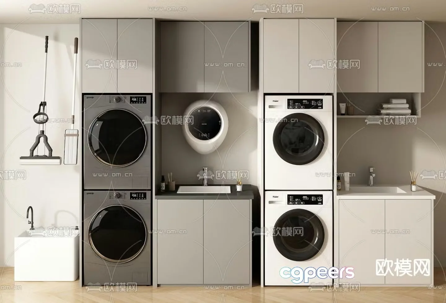 Modern balcony cabinet washing machine cabinet 3d model