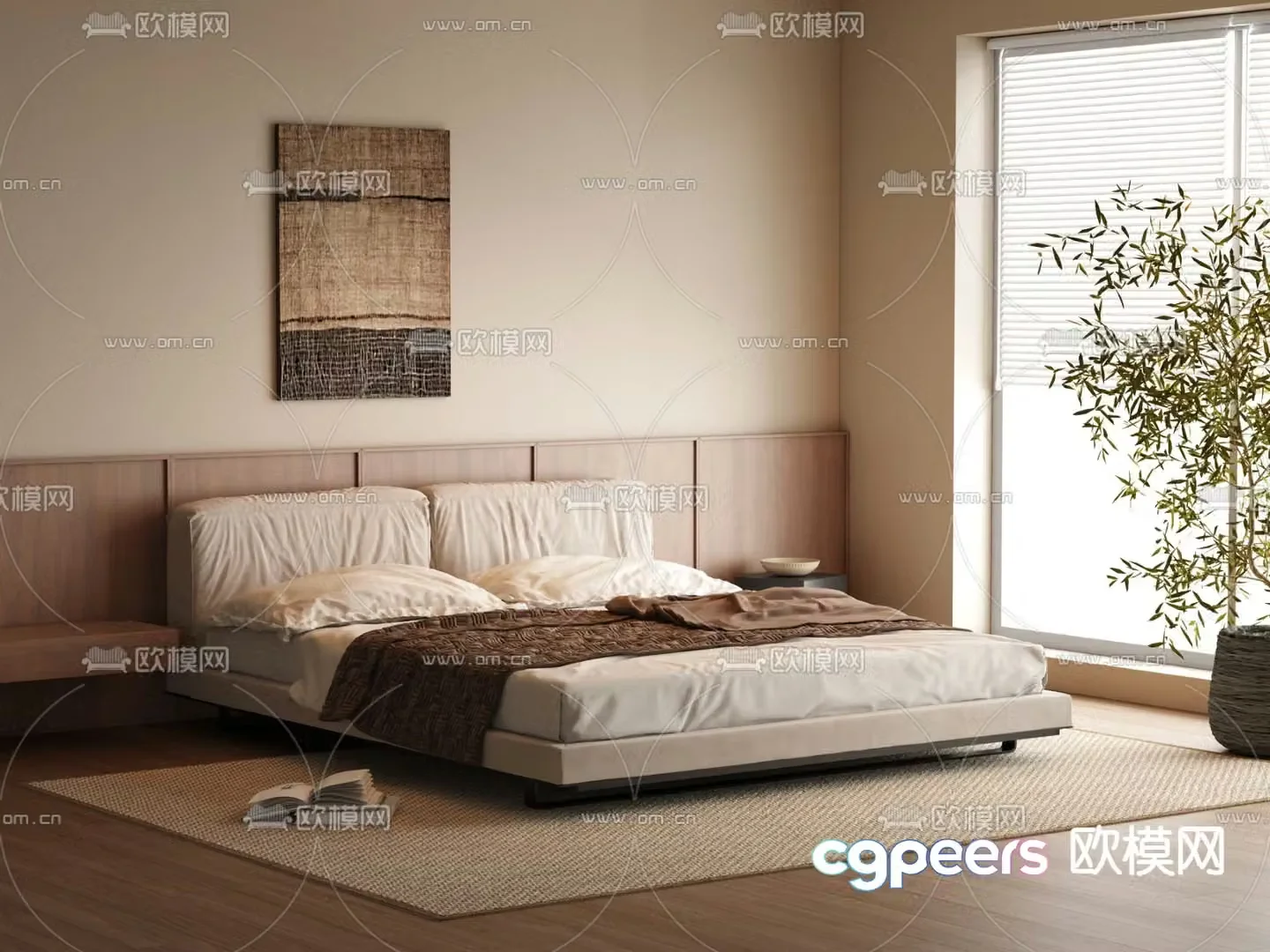Wabi-sabi double bed 3d model