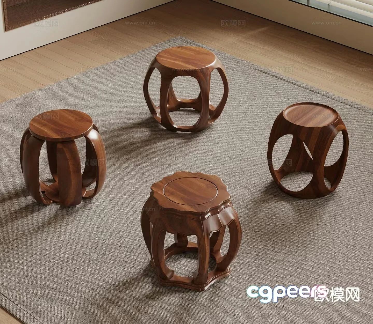 New Chinese style stool solid wood stool round stool 3d model