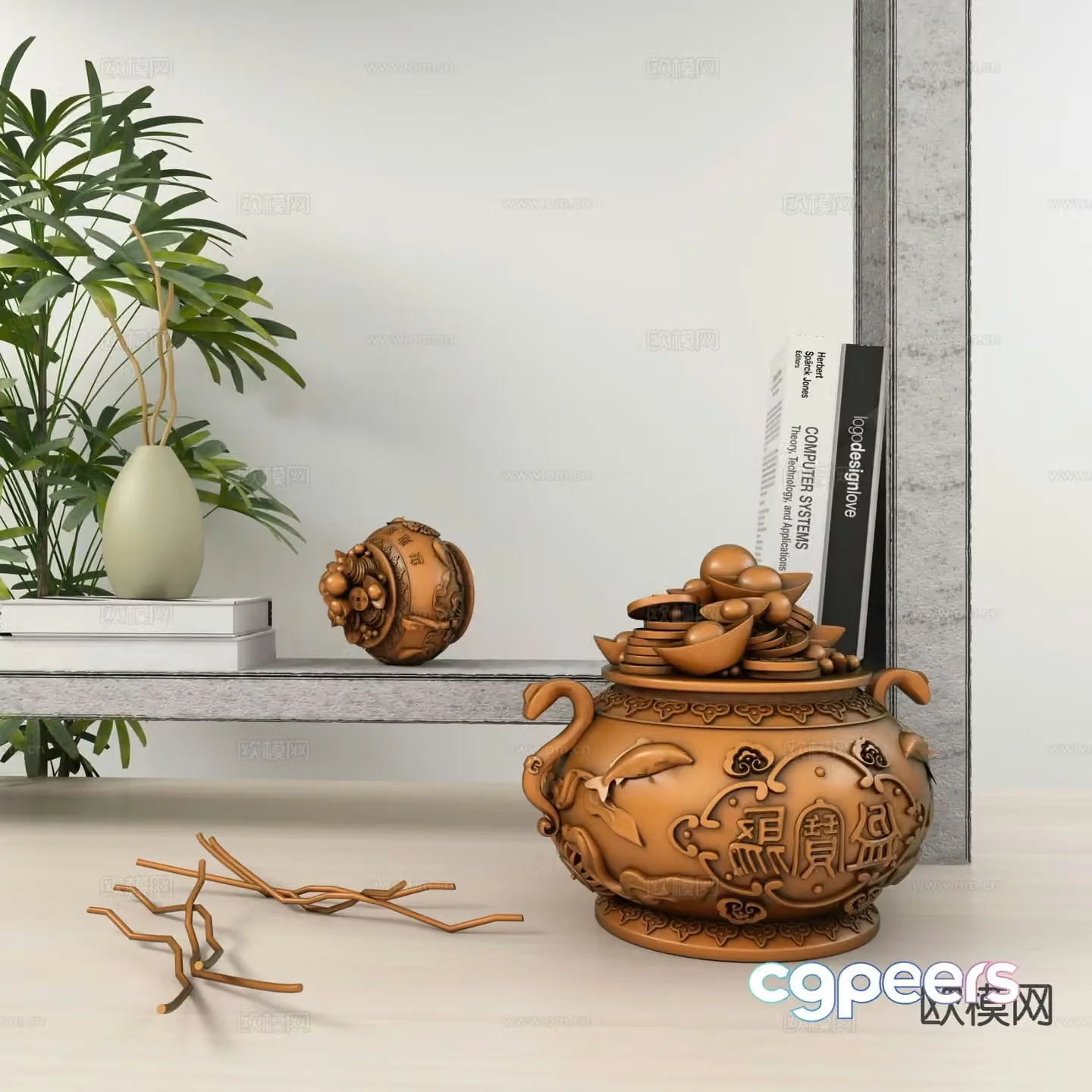 Modern treasure collection decorations ornaments books 3d model