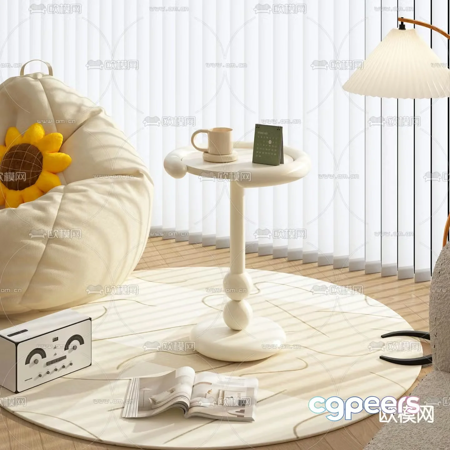 Creamy wind edges corners round tables 3D model