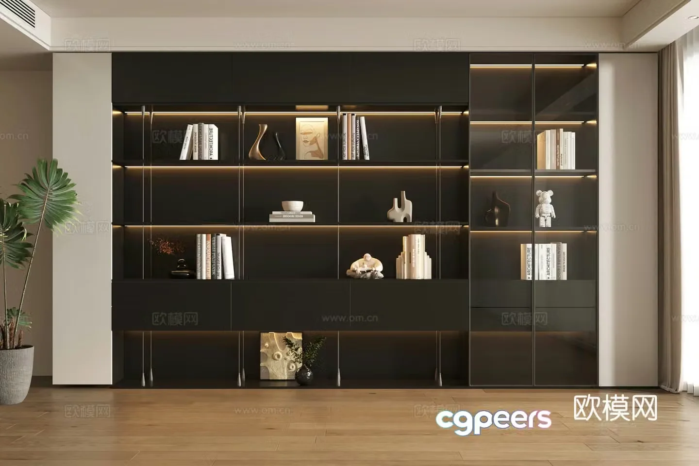 Modern bookcase wall-full bookcase decorative cabinet book borrowing ornaments 3D model