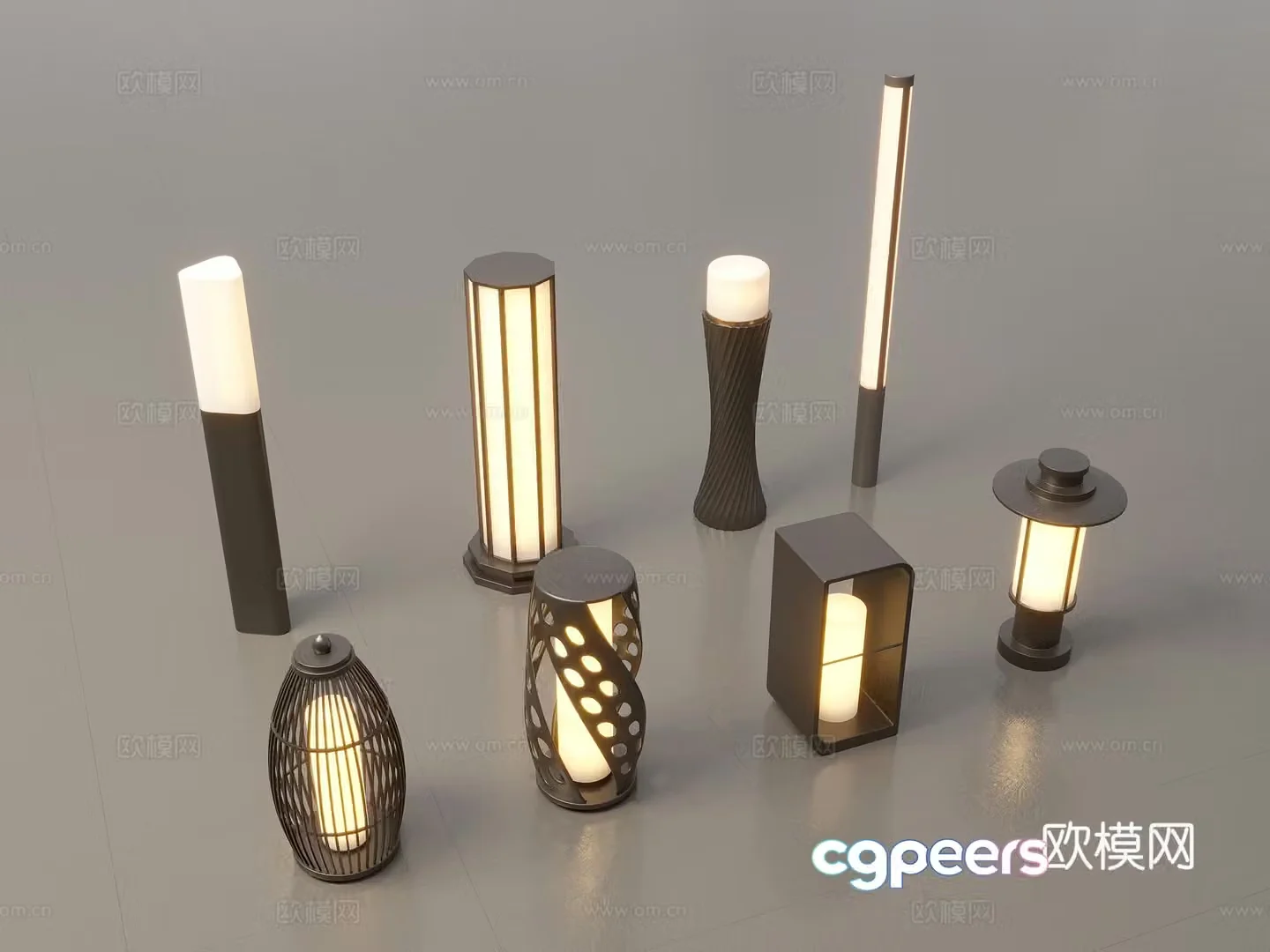 Modern Chinese landscape lights lawn lights garden lights outdoor light combination 3D model