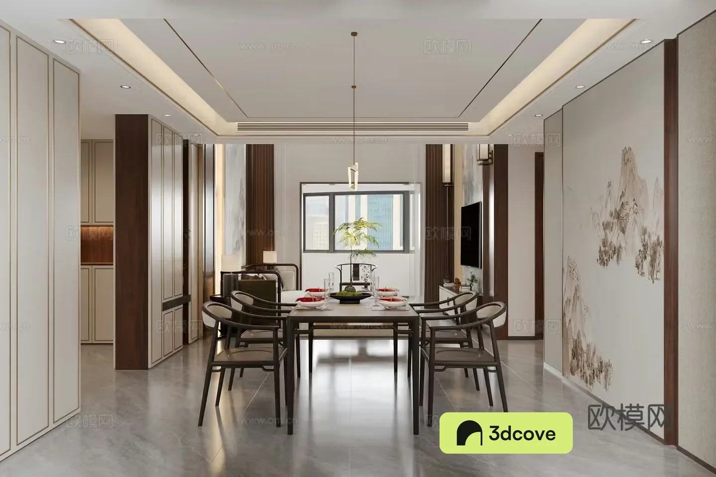 New Chinese restaurant Dining table Chandelier Middle style restaurant Song style restaurant New Chinese living restaurant 3D model