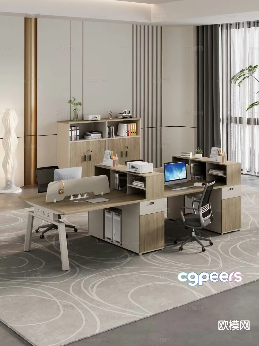 Modern staff desk staff desk office desk and chair 3d model
