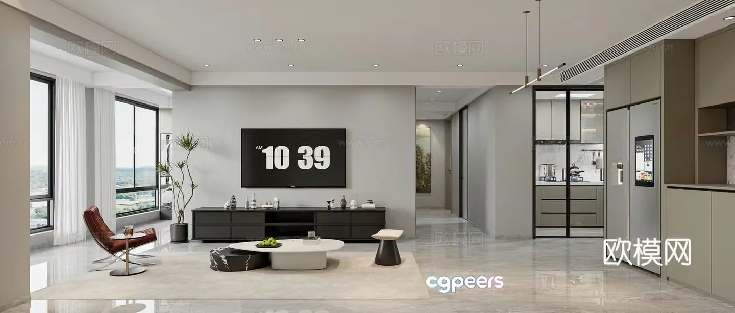 Modern living room TV background wall TV cabinet leisure chair simple living room modern living dining room 3d model