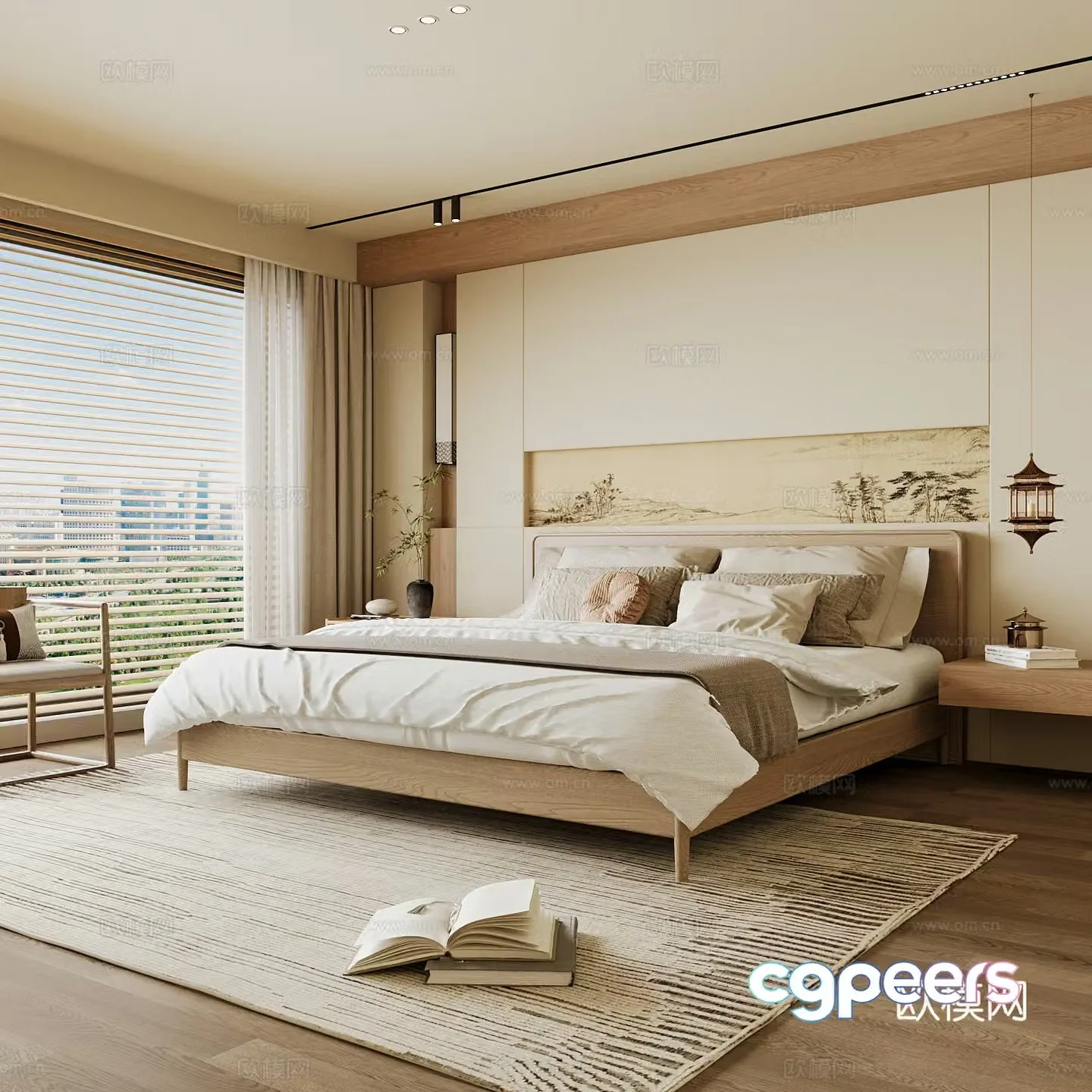 New Chinese style home bedroom Song family aesthetic bedroom Song style bedroom New Chinese style double bed New Chinese 3D model