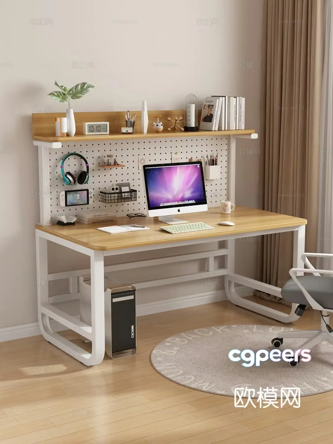 Computer desk and chair desk and chair office supplies ornament combination hole board 3D model