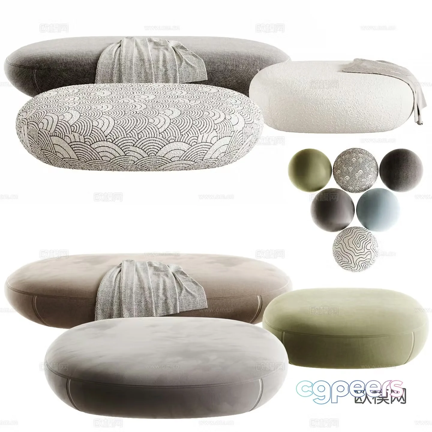 Modern cream style fabric sofa stool 3d model