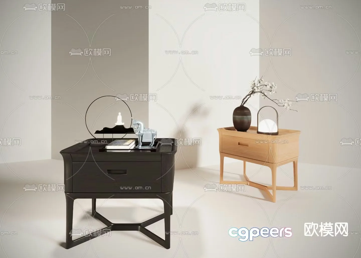 New Chinese style bedside table 3d model