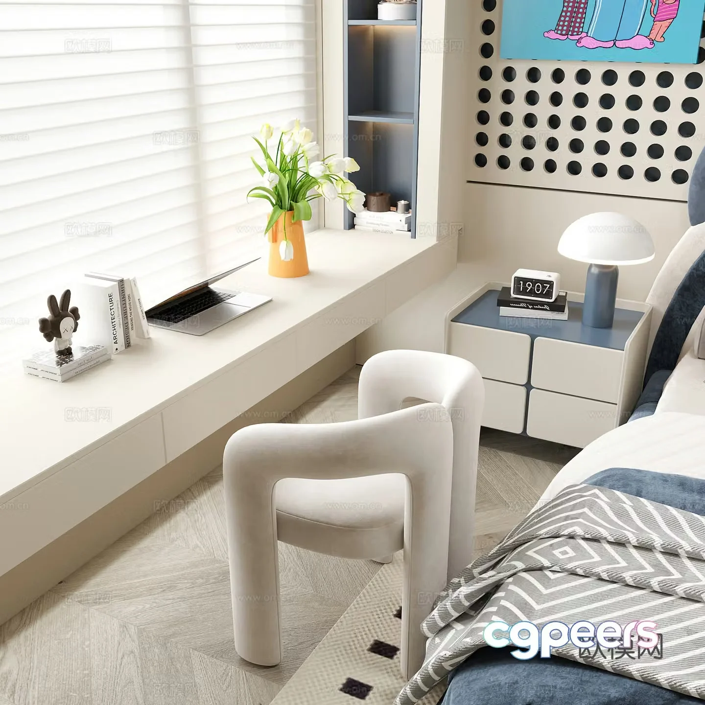 Modern bedroom desk and chair children’s desk and chair 3d model