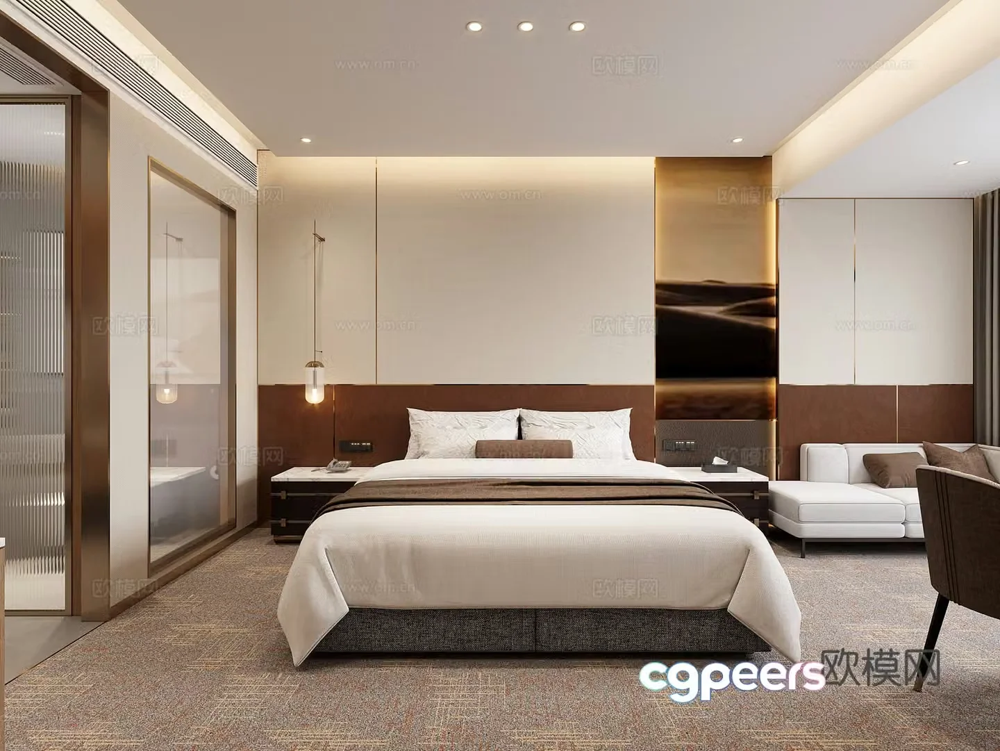 Hotel room double bed room 3d model