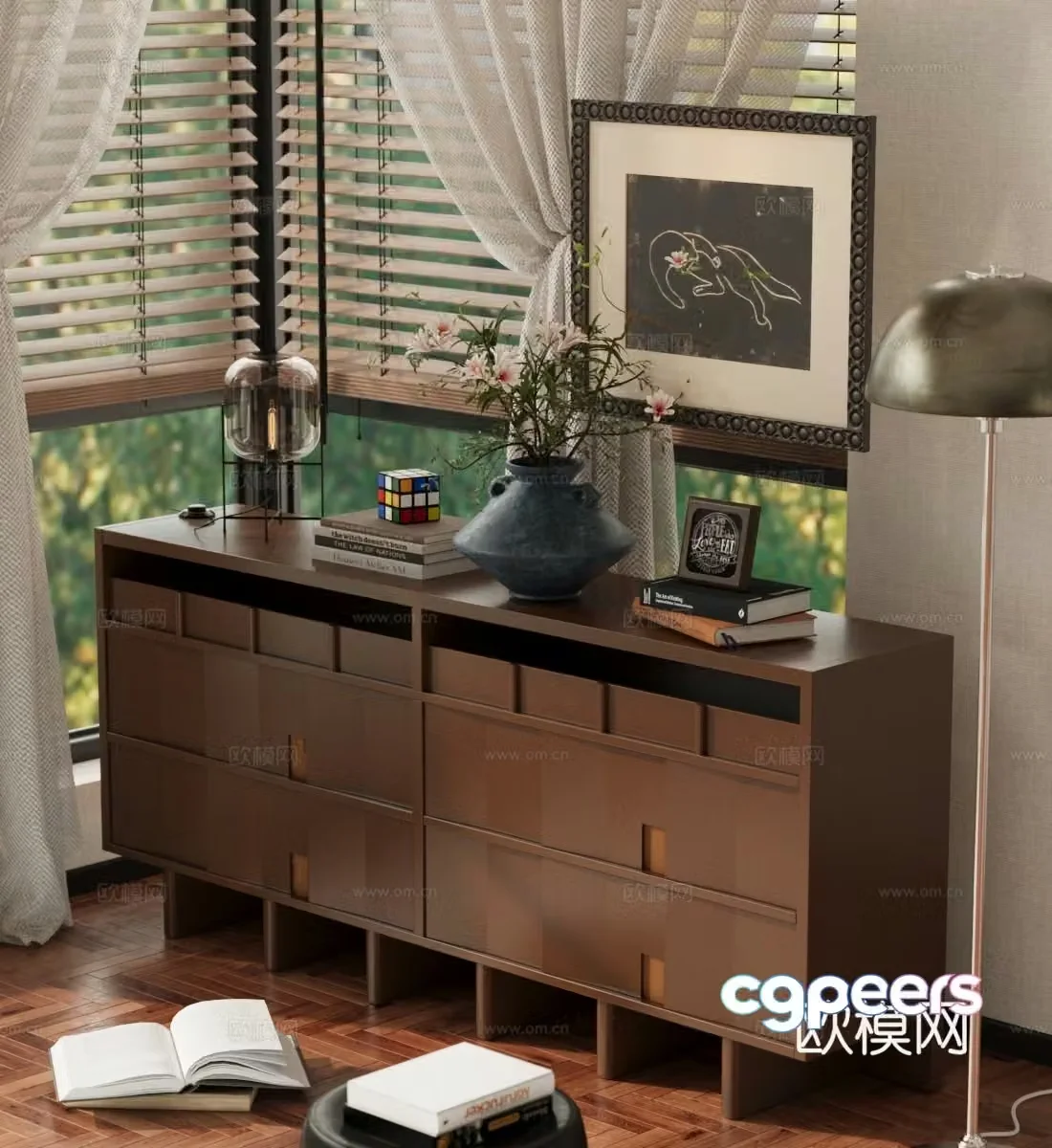 Middle-aged style chest of drawers entrance cabinet side cabinet 3D model