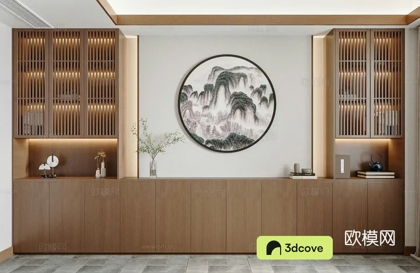New Chinese style bookcase Study bookcase Office bookcase Combination Tea room cabinet New Chinese style cabinet