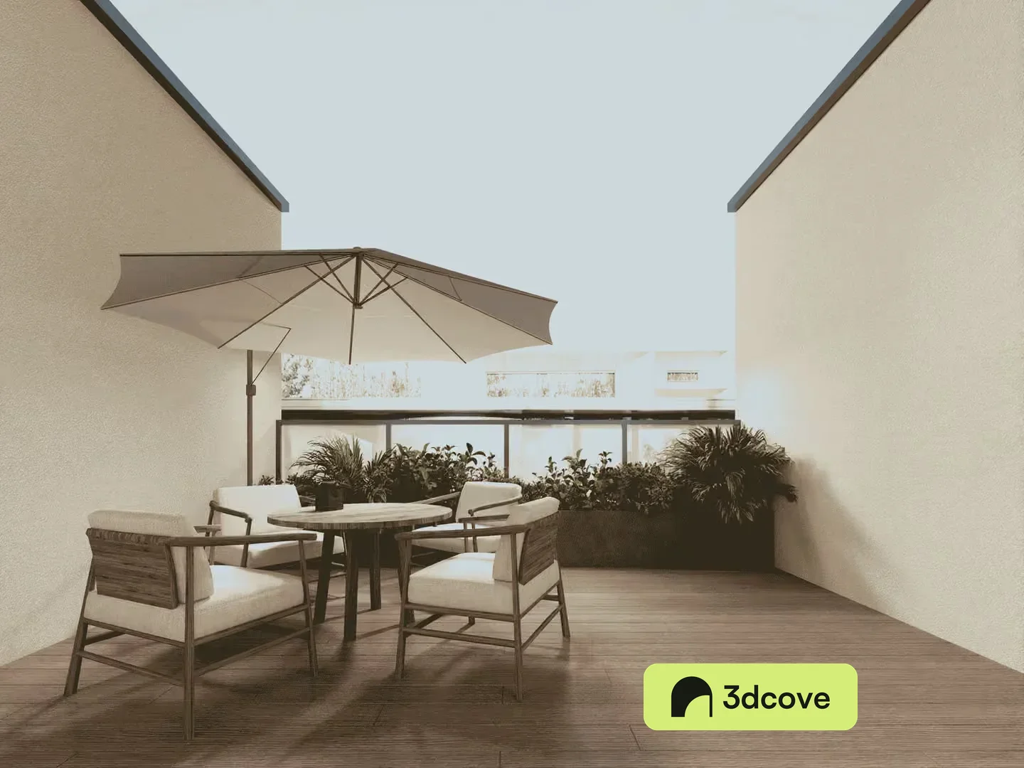 A Patio With A Table And Chairs
