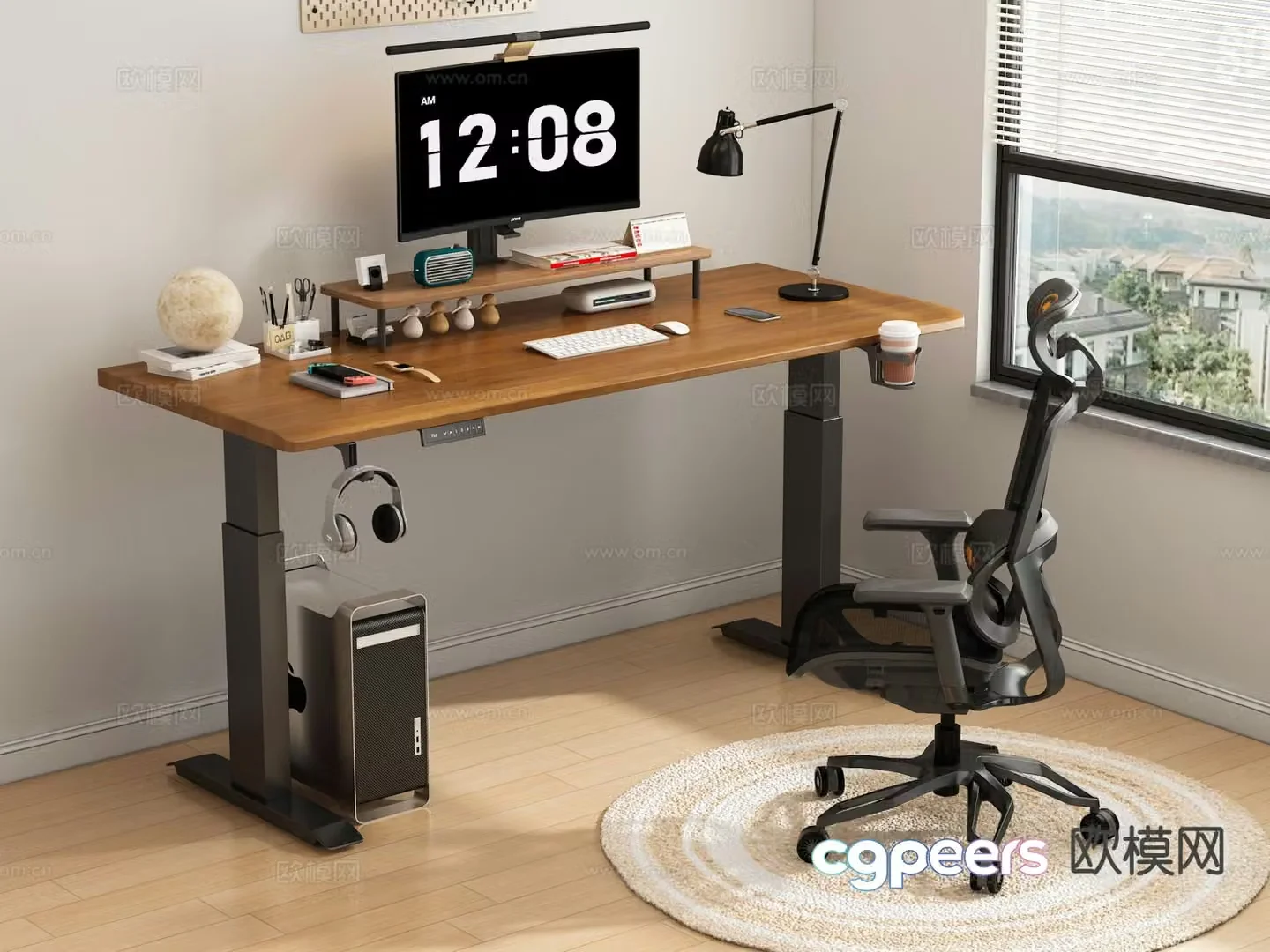 Modern desk chair lift computer desk 3d model